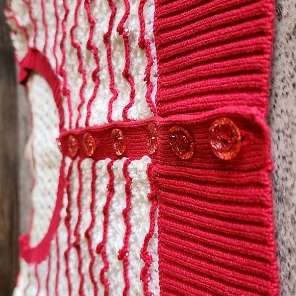 Betsey Johnson crochet knit short cardigan vintage red and white color size S - Picture 5 of 16